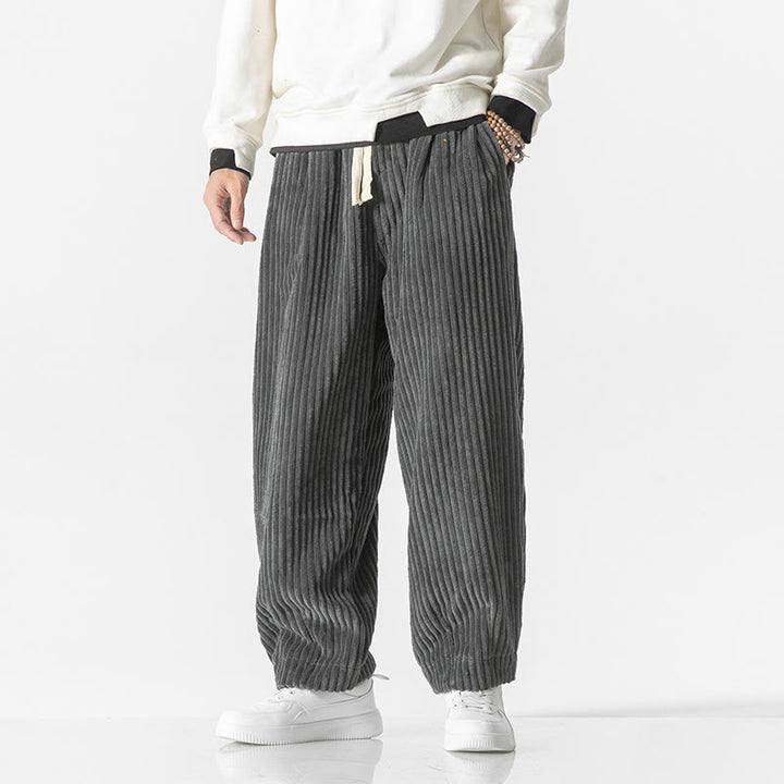Pantalones harén de pana con cordón y bolsillos para hombre, estilo retro de invierno, con Buddha Stones - Gris - US/UK/AU50, EU60 (5XL) - image 0