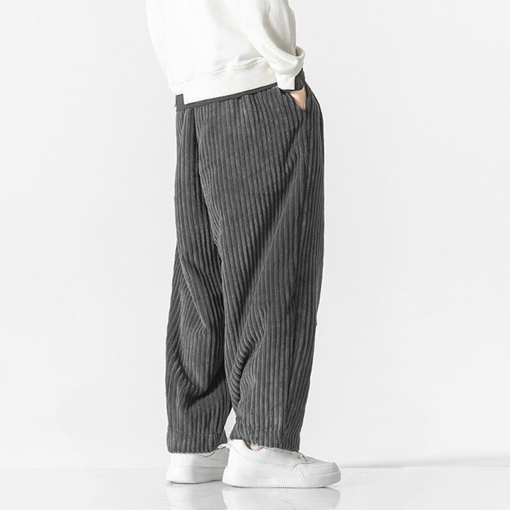 Pantalones harén de pana con cordón y bolsillos para hombre, estilo retro de invierno, con Buddha Stones - image 4