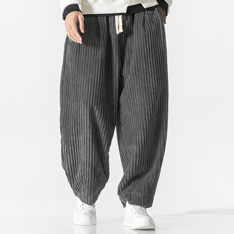Pantalones harén de pana con cordón y bolsillos para hombre, estilo retro de invierno, con Buddha Stones - image 2