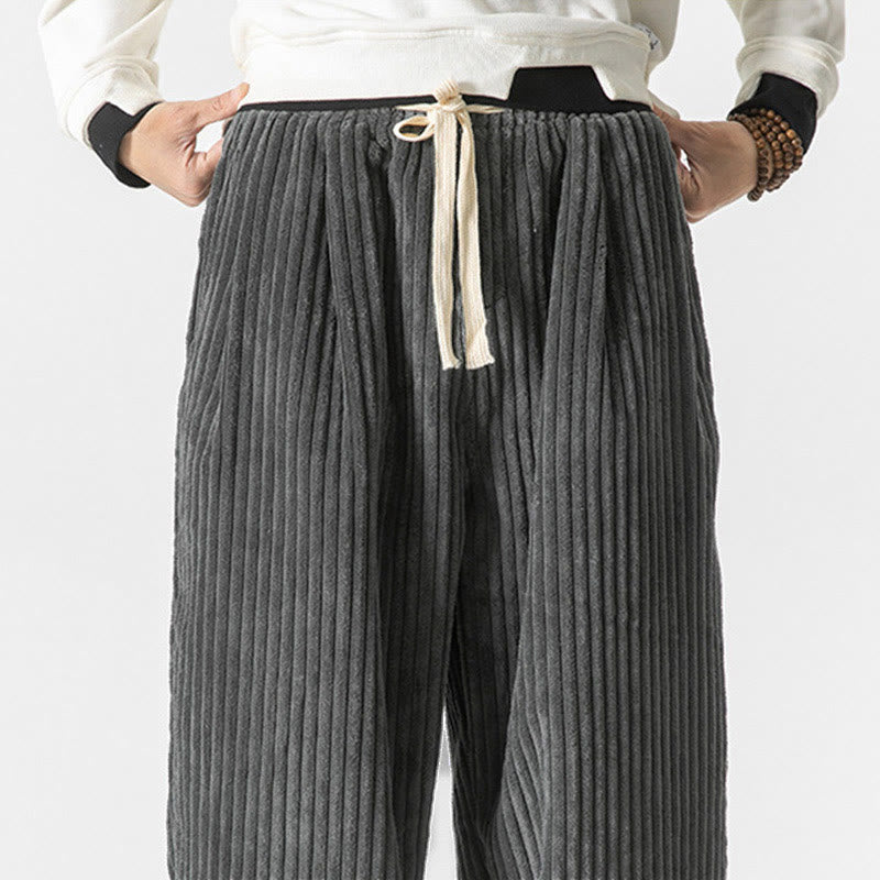 Pantalones harén de pana con cordón y bolsillos para hombre, estilo retro de invierno, con Buddha Stones - image 5