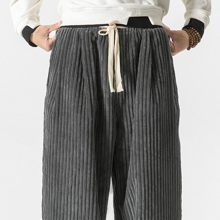 Pantalones harén de pana con cordón y bolsillos para hombre, estilo retro de invierno, con Buddha Stones - image 5