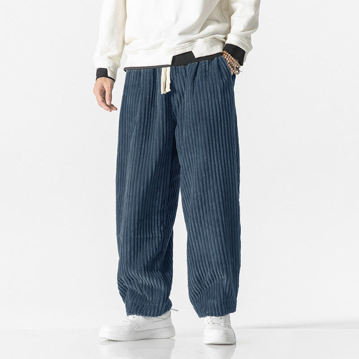 Pantalones harén de pana con cordón y bolsillos para hombre, estilo retro de invierno, con Buddha Stones - image 15