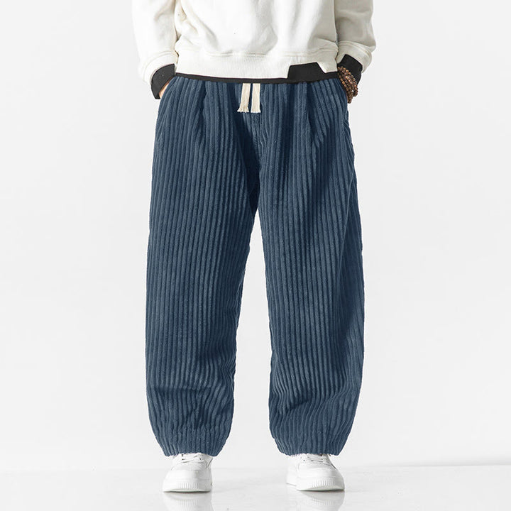 Pantalones harén de pana con cordón y bolsillos para hombre, estilo retro de invierno, con Buddha Stones - Azul acero - US/UK/AU50, EU60 (5XL) - image 13