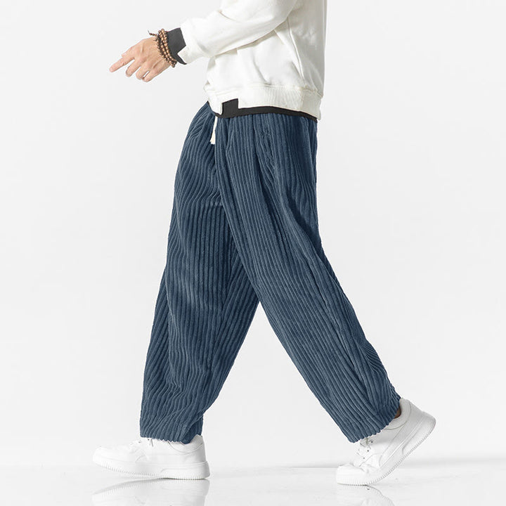Pantalones harén de pana con cordón y bolsillos para hombre, estilo retro de invierno, con Buddha Stones - image 14