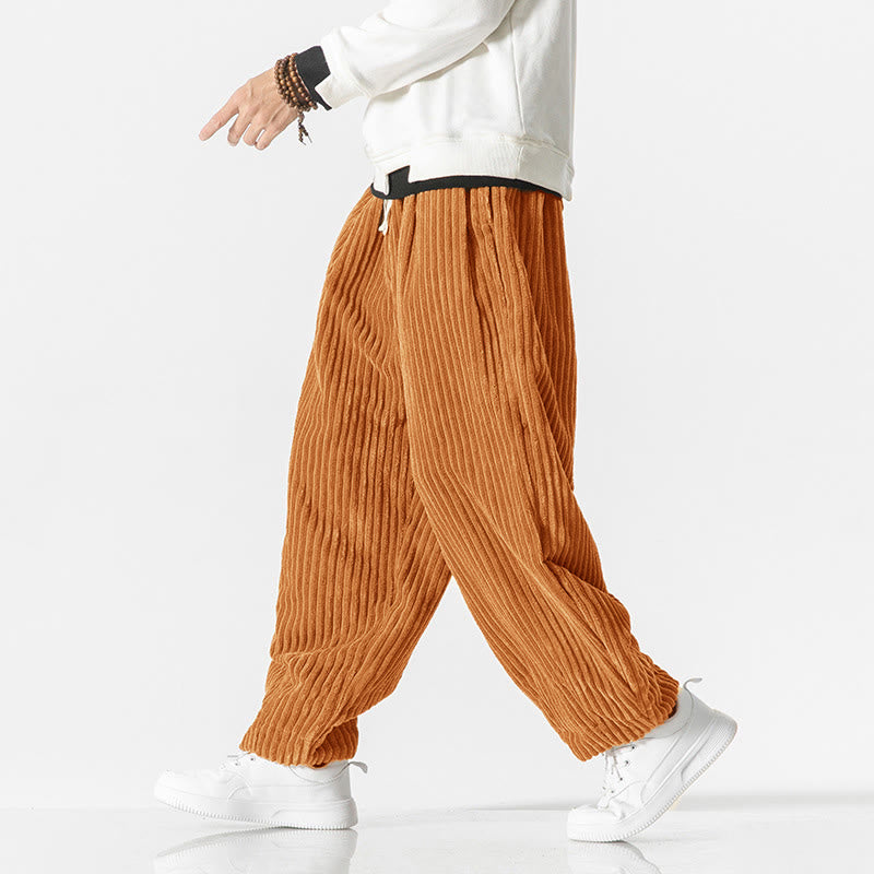 Pantalones harén de pana con cordón y bolsillos para hombre, estilo retro de invierno, con Buddha Stones - image 19