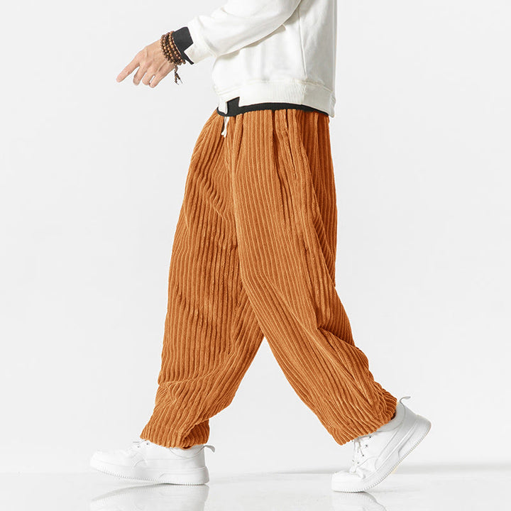 Pantalones harén de pana con cordón y bolsillos para hombre, estilo retro de invierno, con Buddha Stones - image 19