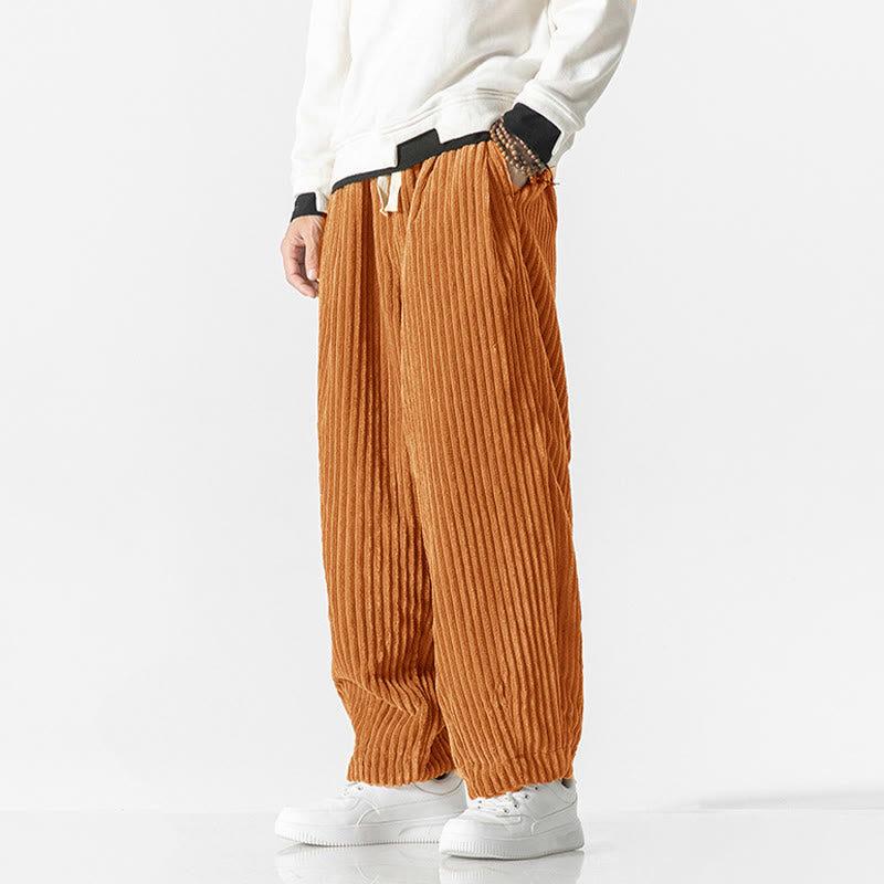 Pantalones harén de pana con cordón y bolsillos para hombre, estilo retro de invierno, con Buddha Stones - image 22