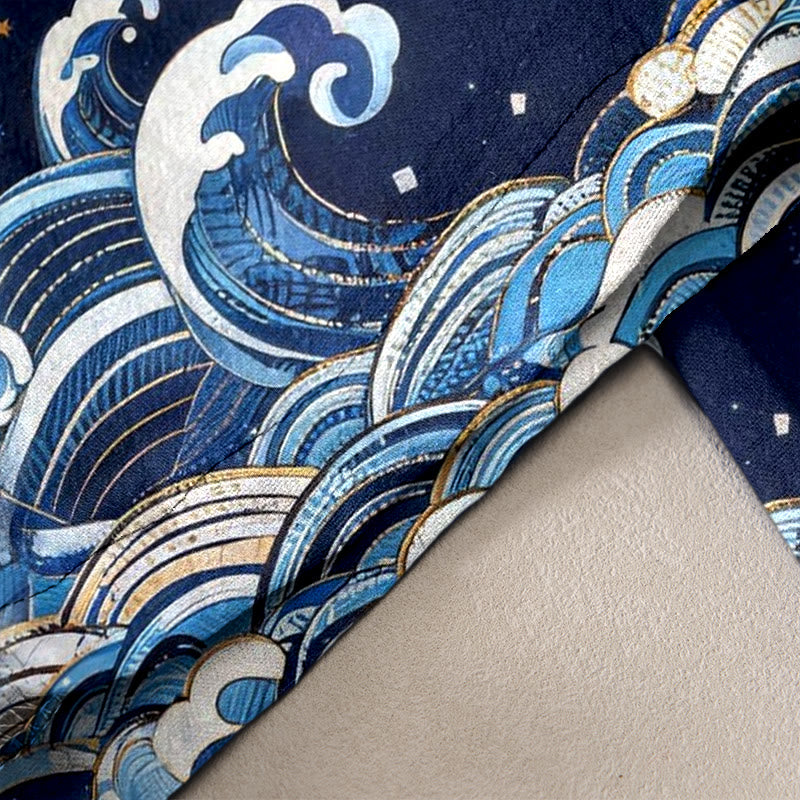 Buddha Stones Pantalones de mujer de algodón puro con cintura elástica y bolsillos, estampado de cielo estrellado, océano y bestias míticas. - image 2