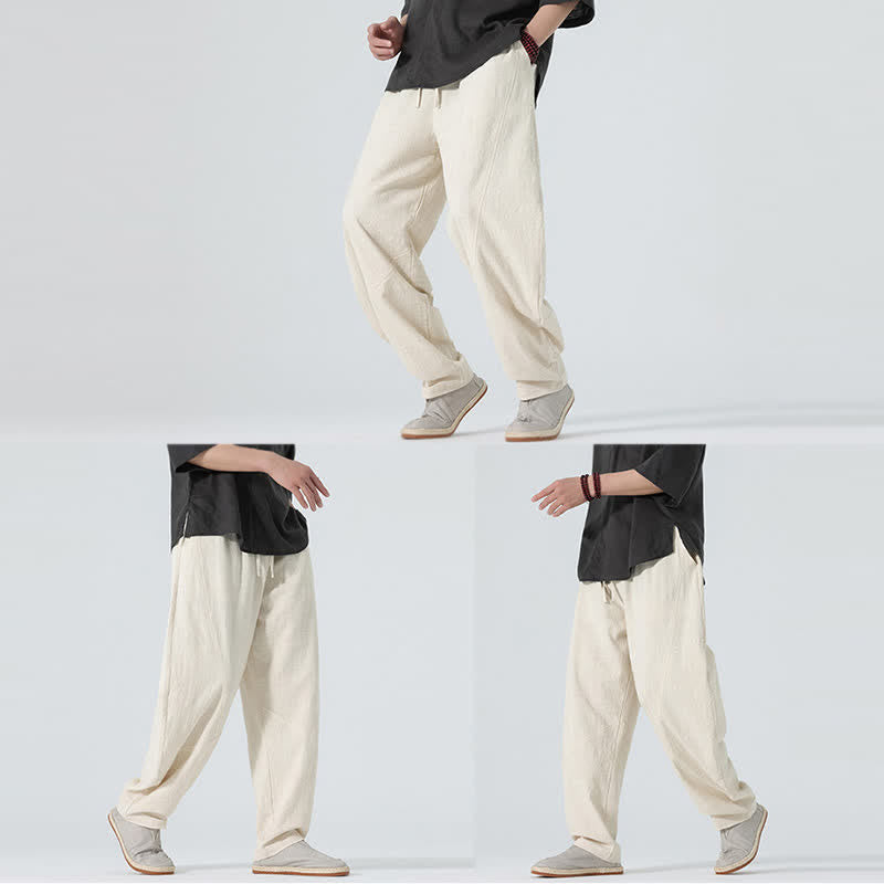 Buddha Stones Pantalones de algodón de color liso para hombre, con cordón ajustable y bolsillos, ideales para la primavera. - image 25