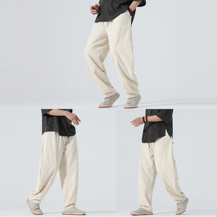 Buddha Stones Pantalones de algodón de color liso para hombre, con cordón ajustable y bolsillos, ideales para la primavera. - image 25