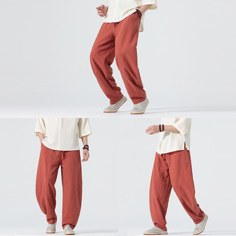Buddha Stones Pantalones de algodón de color liso para hombre, con cordón ajustable y bolsillos, ideales para la primavera. - image 19