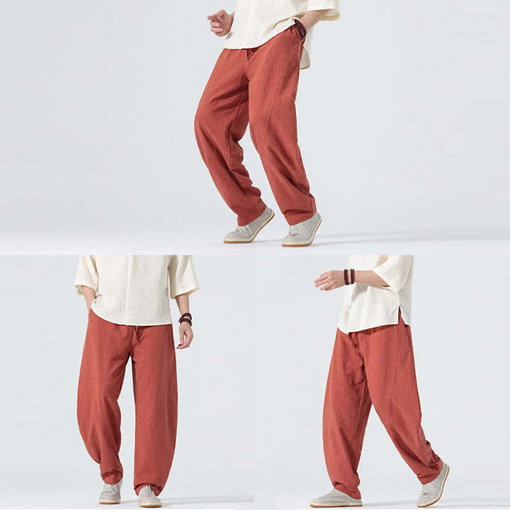 Buddha Stones Pantalones de algodón de color liso para hombre, con cordón ajustable y bolsillos, ideales para la primavera. - image 19