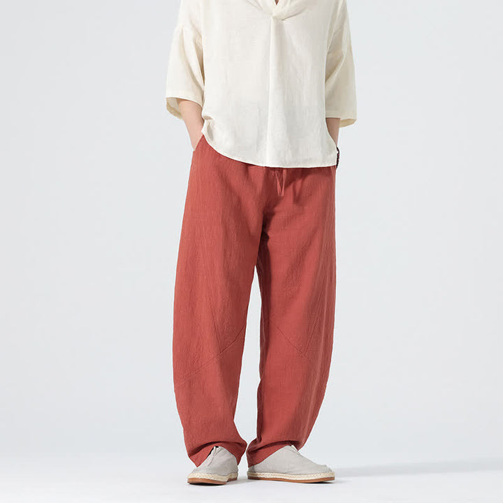 Buddha Stones Pantalones de algodón de color liso para hombre, con cordón ajustable y bolsillos, ideales para la primavera. - Tomate - US/UK/AU46, EU56 (5XL) - image 14