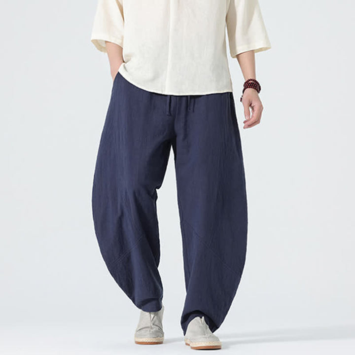 Buddha Stones Pantalones de algodón de color liso para hombre, con cordón ajustable y bolsillos, ideales para la primavera. - image 11