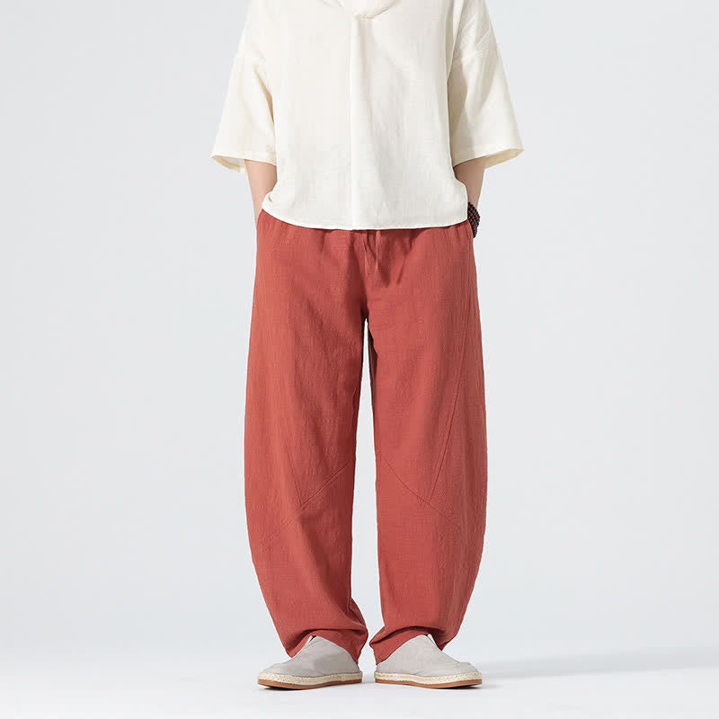 Buddha Stones Pantalones de algodón de color liso para hombre, con cordón ajustable y bolsillos, ideales para la primavera. - image 15