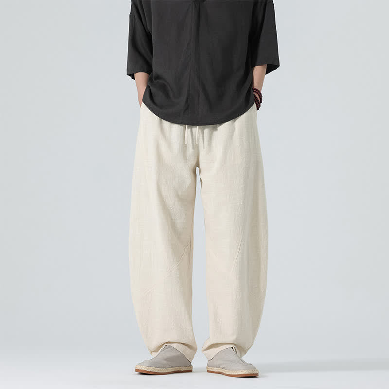 Buddha Stones Pantalones de algodón de color liso para hombre, con cordón ajustable y bolsillos, ideales para la primavera. - Beige - US/UK/AU46, EU56 (5XL) - image 20