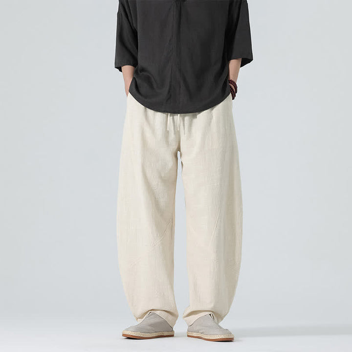Buddha Stones Pantalones de algodón de color liso para hombre, con cordón ajustable y bolsillos, ideales para la primavera. - Beige - US/UK/AU46, EU56 (5XL) - image 20