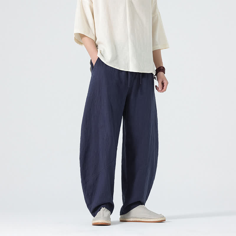 Buddha Stones Pantalones de algodón de color liso para hombre, con cordón ajustable y bolsillos, ideales para la primavera. - Azul medianoche - US/UK/AU46, EU56 (5XL) - image 8