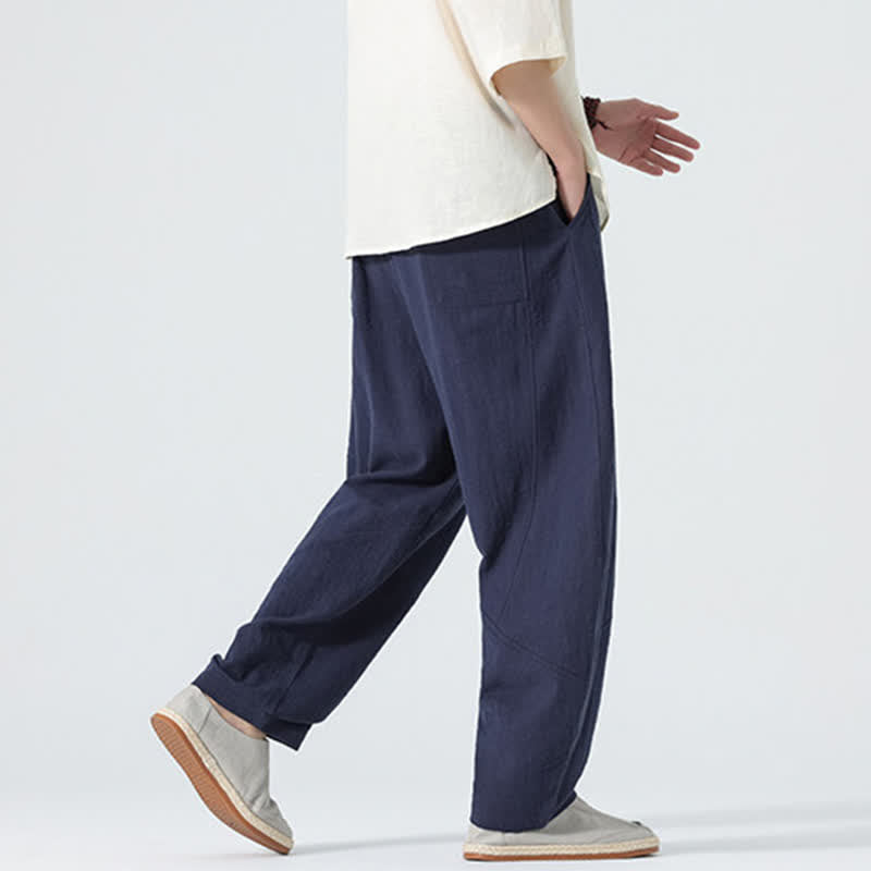 Buddha Stones Pantalones de algodón de color liso para hombre, con cordón ajustable y bolsillos, ideales para la primavera. - image 12