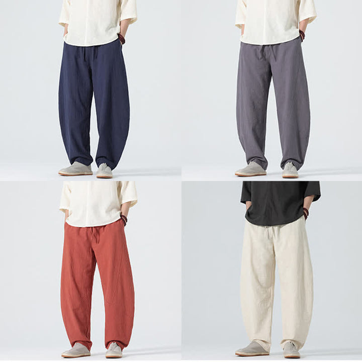 Buddha Stones Pantalones de algodón de color liso para hombre, con cordón ajustable y bolsillos, ideales para la primavera. - image 26