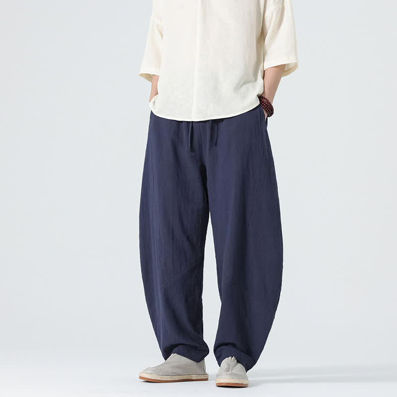 Buddha Stones Pantalones de algodón de color liso para hombre, con cordón ajustable y bolsillos, ideales para la primavera. - image 10