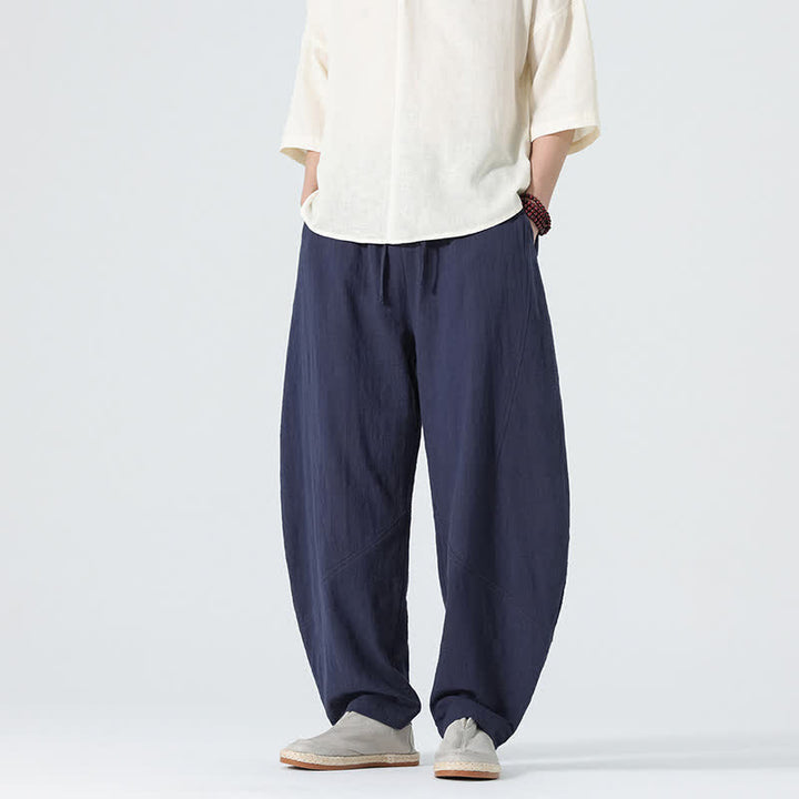 Buddha Stones Pantalones de algodón de color liso para hombre, con cordón ajustable y bolsillos, ideales para la primavera. - image 10