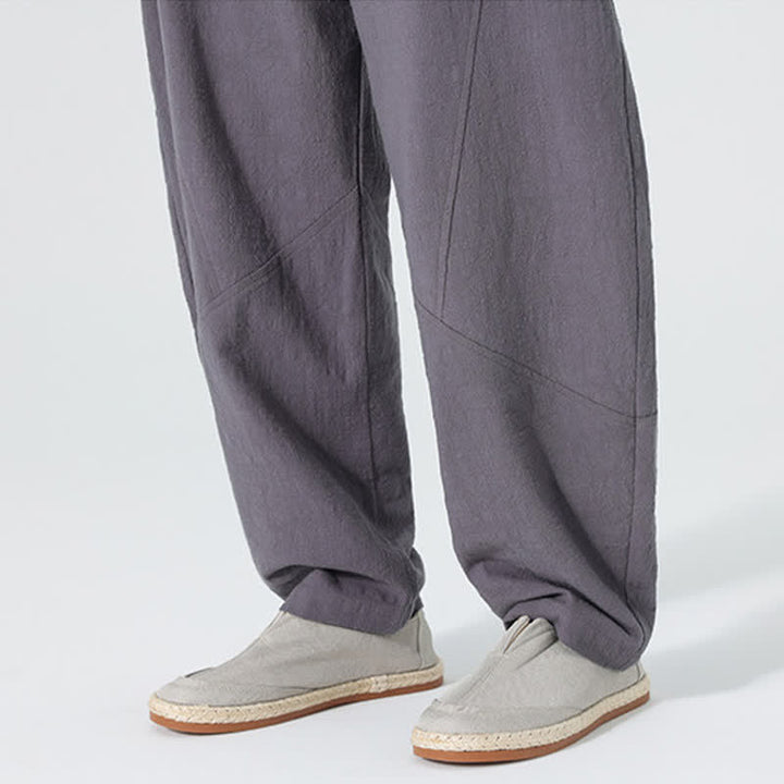 Buddha Stones Pantalones de algodón de color liso para hombre, con cordón ajustable y bolsillos, ideales para la primavera. - image 6