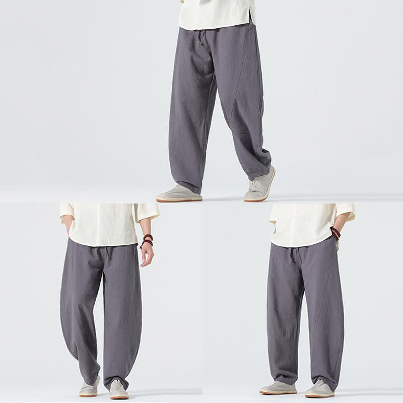 Buddha Stones Pantalones de algodón de color liso para hombre, con cordón ajustable y bolsillos, ideales para la primavera. - image 7
