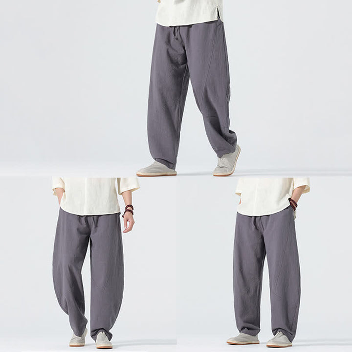 Buddha Stones Pantalones de algodón de color liso para hombre, con cordón ajustable y bolsillos, ideales para la primavera. - image 7