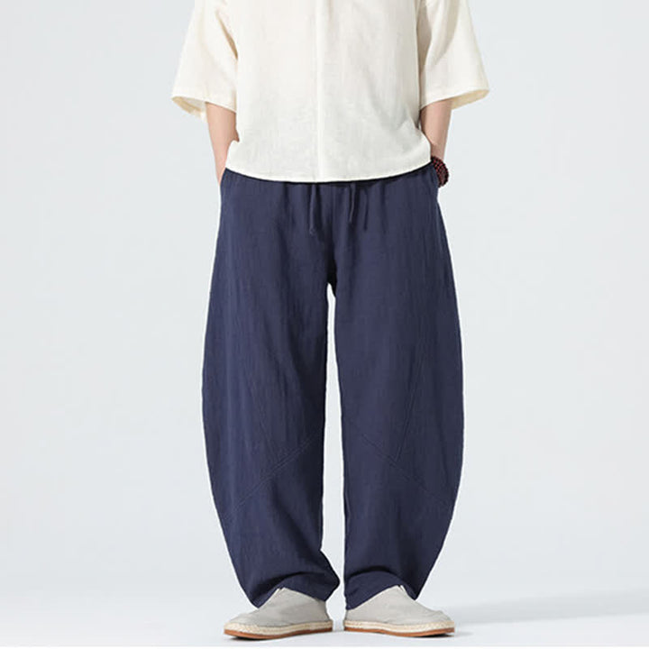 Buddha Stones Pantalones de algodón de color liso para hombre, con cordón ajustable y bolsillos, ideales para la primavera. - image 9