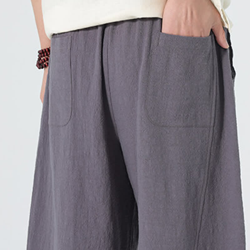 Buddha Stones Pantalones de algodón de color liso para hombre, con cordón ajustable y bolsillos, ideales para la primavera. - image 5