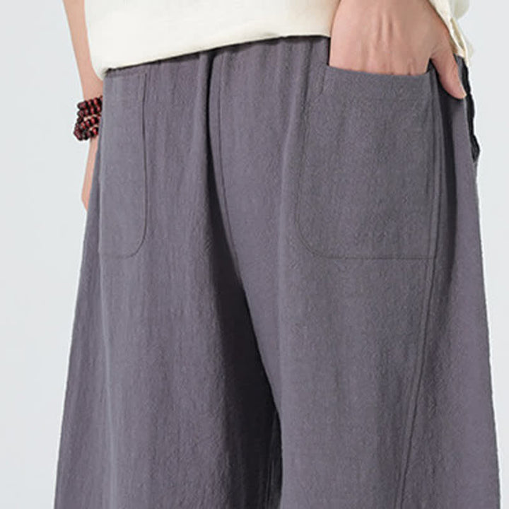 Buddha Stones Pantalones de algodón de color liso para hombre, con cordón ajustable y bolsillos, ideales para la primavera. - image 5