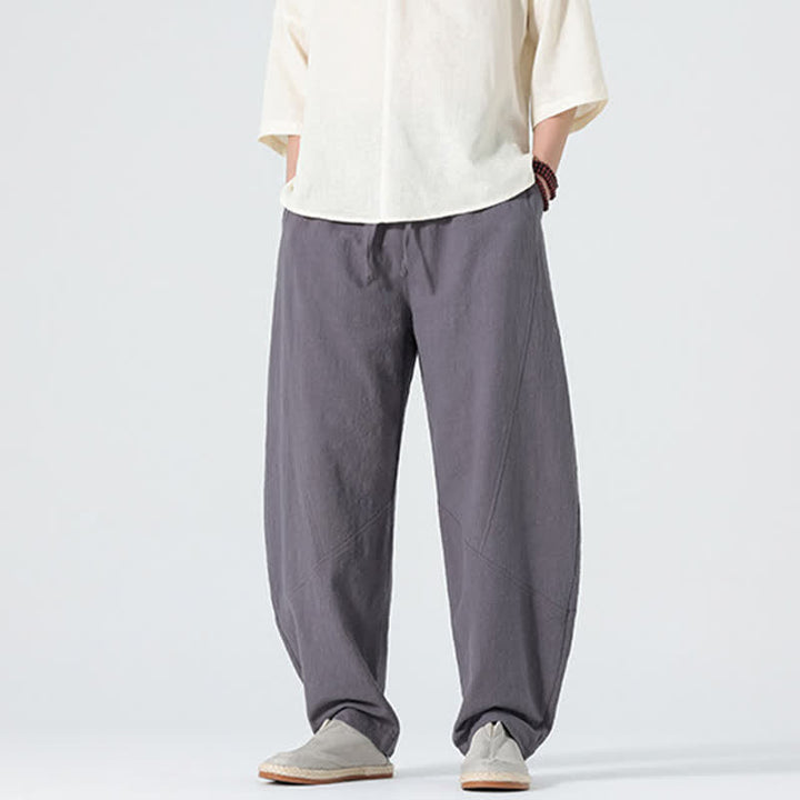 Buddha Stones Pantalones de algodón de color liso para hombre, con cordón ajustable y bolsillos, ideales para la primavera. - image 2