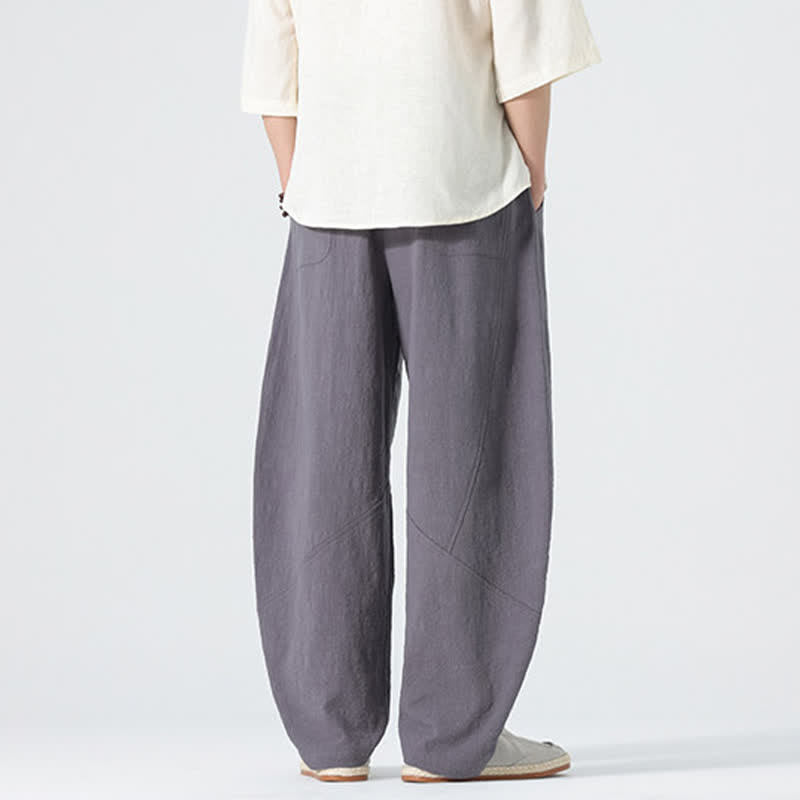 Buddha Stones Pantalones de algodón de color liso para hombre, con cordón ajustable y bolsillos, ideales para la primavera. - image 3