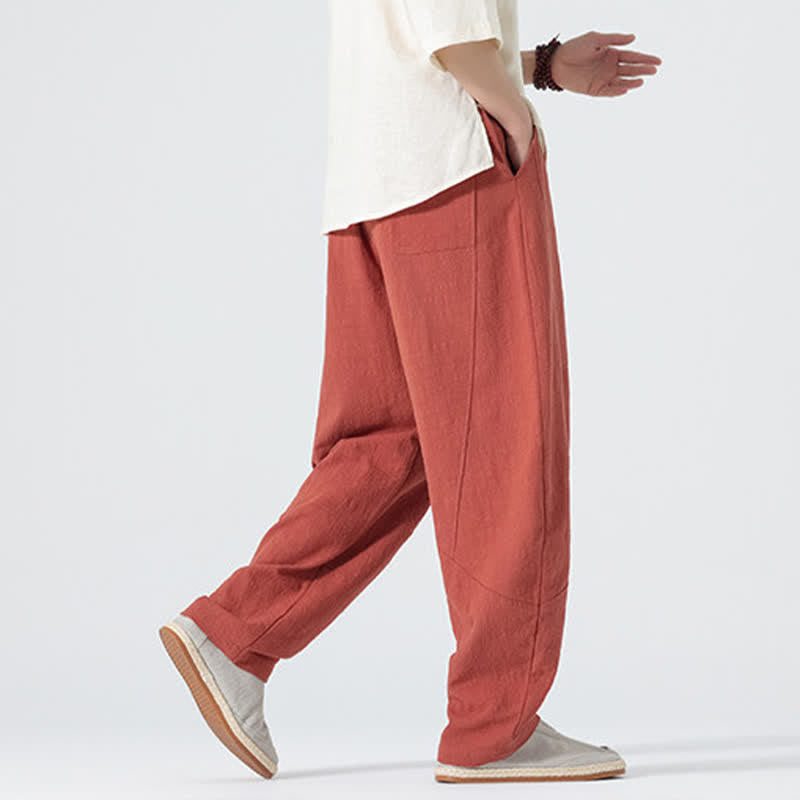 Buddha Stones Pantalones de algodón de color liso para hombre, con cordón ajustable y bolsillos, ideales para la primavera. - image 17