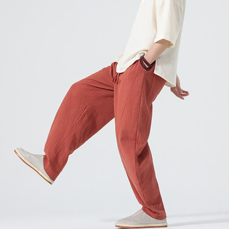 Buddha Stones Pantalones de algodón de color liso para hombre, con cordón ajustable y bolsillos, ideales para la primavera. - image 16