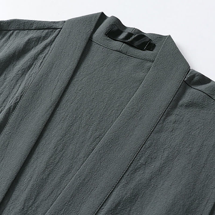 Buddha Stones Kimono de algodón y lino sin mangas para hombre, de color liso y diseño abierto, ideal para primavera. - image 2