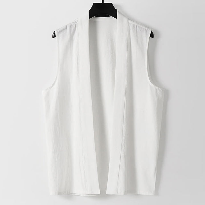 Buddha Stones Kimono de algodón y lino sin mangas para hombre, de color liso y diseño abierto, ideal para primavera. - Blanco - US./ UK/ 56, UE 66 (9XL) - image 8