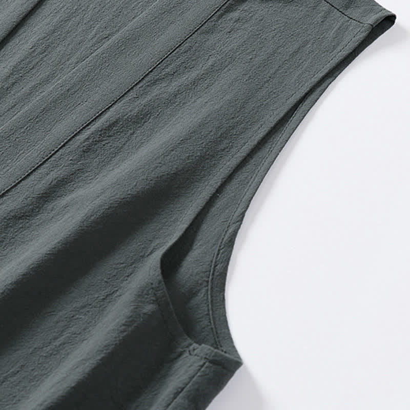 Buddha Stones Kimono de algodón y lino sin mangas para hombre, de color liso y diseño abierto, ideal para primavera. - image 5