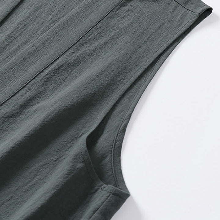 Buddha Stones Kimono de algodón y lino sin mangas para hombre, de color liso y diseño abierto, ideal para primavera. - image 5