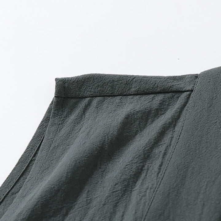 Buddha Stones Kimono de algodón y lino sin mangas para hombre, de color liso y diseño abierto, ideal para primavera. - image 6