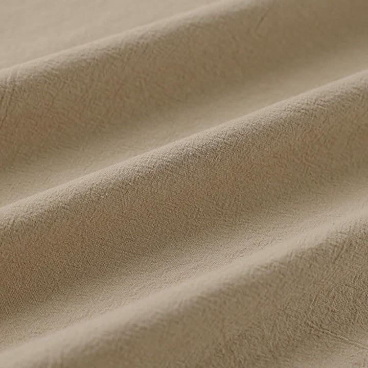 Buddha Stones Camiseta de manga corta con cuello de muesca y bordados para hombre, de algodón y lino, ideal para el verano. - image 7