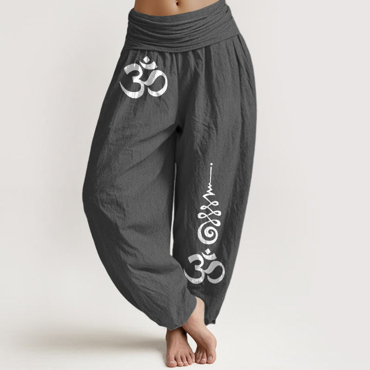 Buddha Stones Pantalones harem de mujer con cintura elástica y estampado Cotton Calm OM Energy Lines. - Gris oscuro - US16，UK/AU20，EU48 (3XL) - image 8