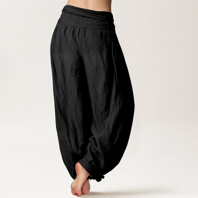 Buddha Stones Pantalones harem de mujer con cintura elástica y estampado Cotton Calm OM Energy Lines. - image 2
