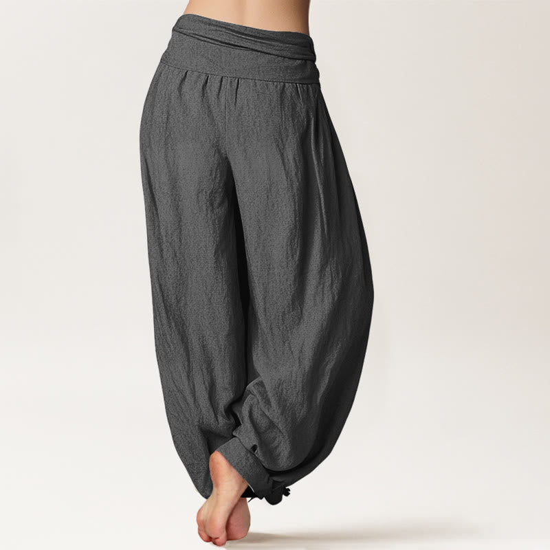 Buddha Stones Pantalones harem de mujer con cintura elástica y estampado Cotton Calm OM Energy Lines. - image 10