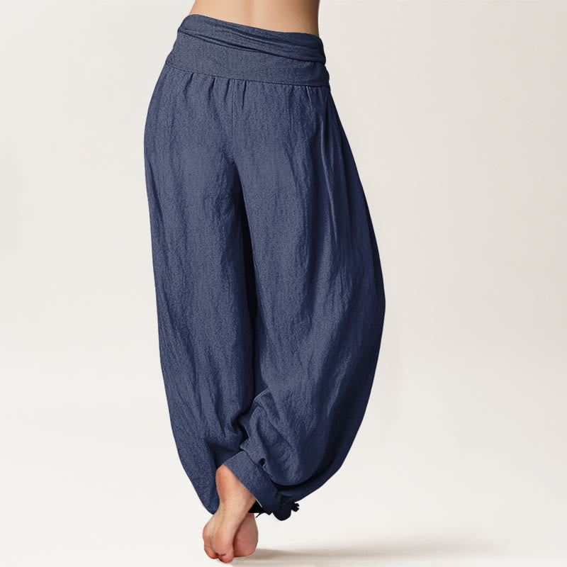 Buddha Stones Pantalones harem de mujer con cintura elástica y estampado Cotton Calm OM Energy Lines. - image 7