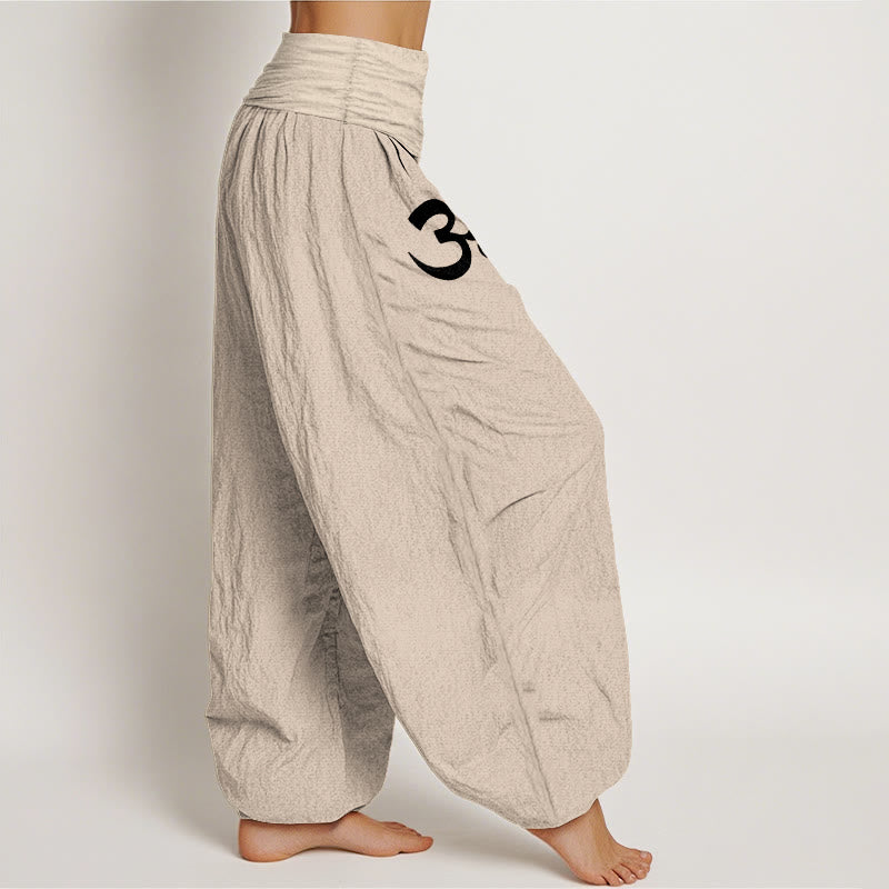 Buddha Stones Pantalones harem de mujer con cintura elástica y estampado Cotton Calm OM Energy Lines. - image 12