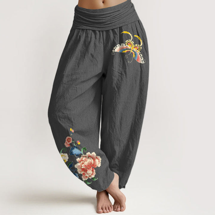 Pantalones harem de mujer con cintura elástica, estampado de Buddha Stones, algodón y diseño auspicioso. - Gris oscuro - US16，UK/AU20，EU48 (3XL) - image 11