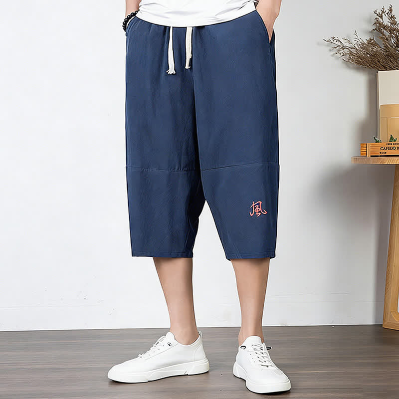 Buddha Stones Pantalones capri lisos de algodón y lino para hombre con cordón ajustable y bolsillos. - Azul oscuro - US/UK/AU54, EU64 (9XL) - image 15