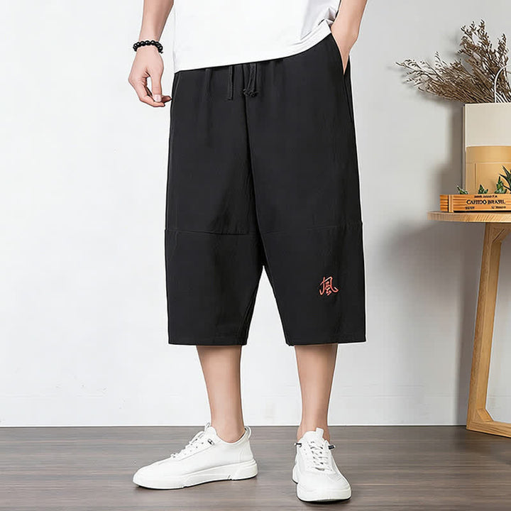 Buddha Stones Pantalones capri lisos de algodón y lino para hombre con cordón ajustable y bolsillos. - Negro - US/UK/AU54, EU64 (9XL) - image 9